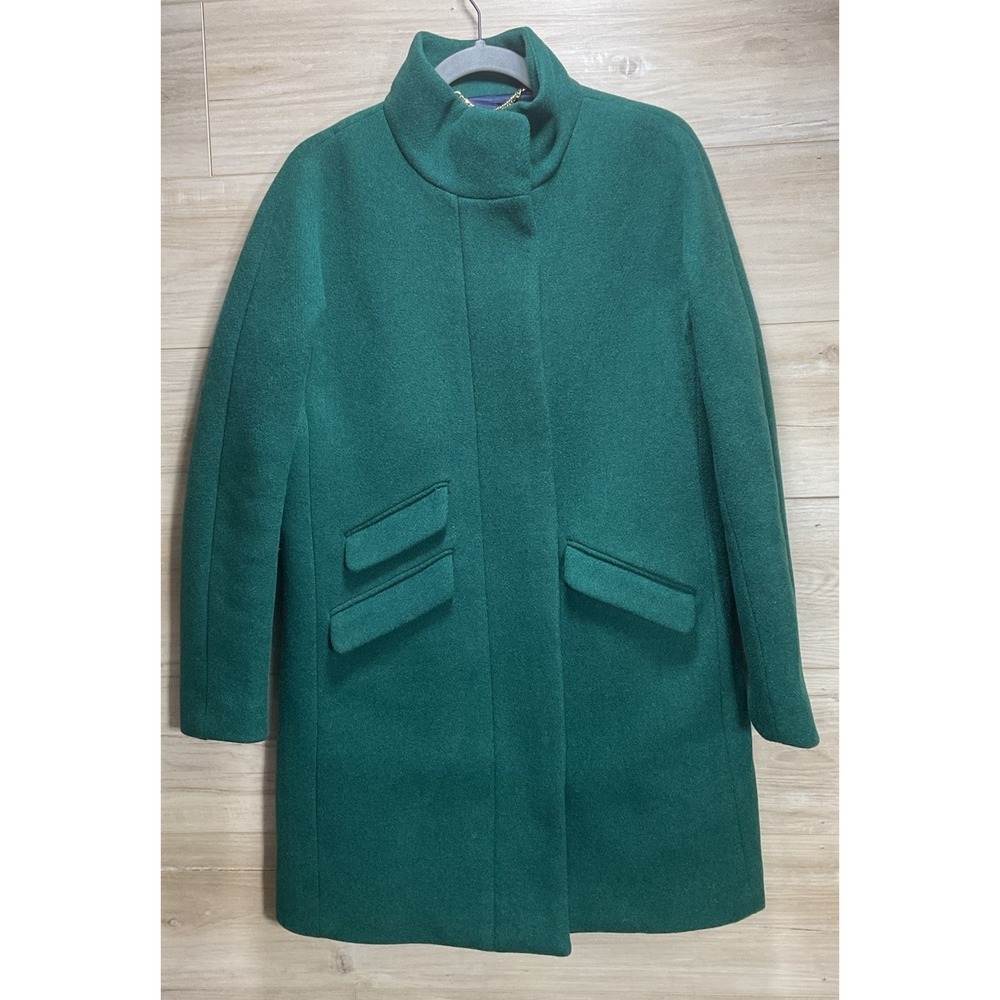 J Crew Cocoon Nello Gori Italian Stadium Cloth Coat Sz 4 Green Full Zip